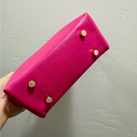 Hot Pink Pebble Leather Handmade Double Kisslock, Metal Frame Handbag Set - Picture 15 of 17